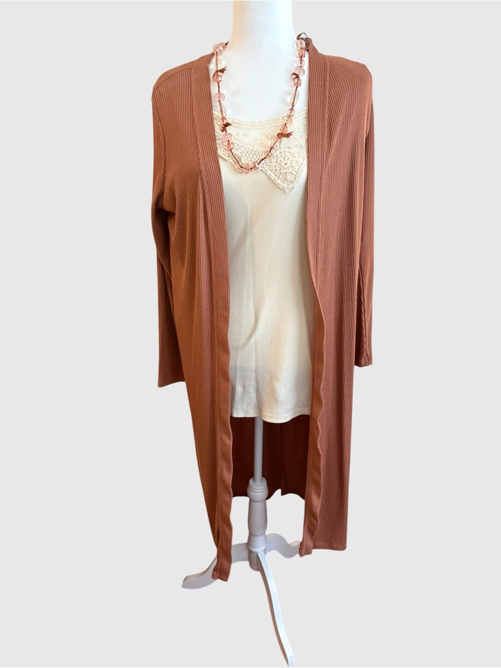 a new day Open-Front Long Cardigan in Rust